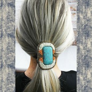 Boho hippie south western faux Turquoise hair tie